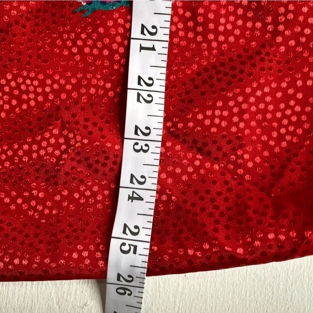 Handmade Red Shiny Polka Dot and Floral Midi Skirt